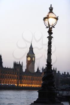 Royalty Free Photo of a Street Lamp With Parliament and Big Ben in the Background