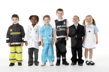 Royalty Free Photo of a Group of Youngsters Dressed Up as Various Professions