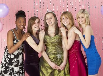 Royalty Free Photo of Teenage Girls Dressed for a Formal