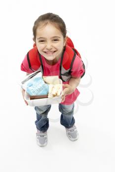 Royalty Free Photo of a Little Girl With a Lunchbox
