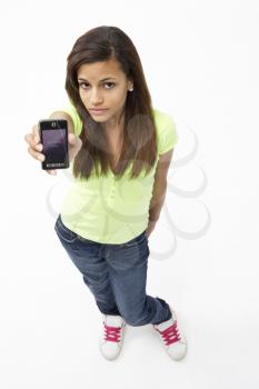 Portrait of Smiling Teenage Girl Holding Mobile Phone