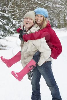 Royalty Free Photo of a Couple Having Fun in the Snow