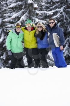 Group Of Young Friends On Ski Holiday In Mountains