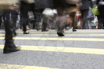 Close Up Of Commuters Feet Crossing Busy Hong Kong Street