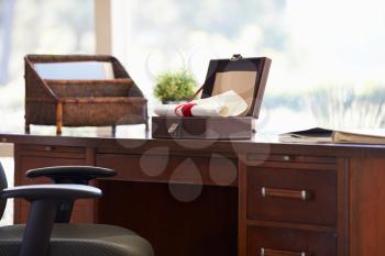 Documents And Letters In Keepsake Box On Desk