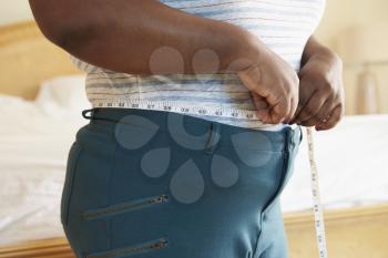 Close Up Of Overweight Woman Measuring Waist