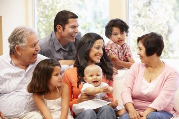 3 generation Hispanic family at home