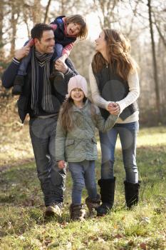 Family on country walk in winter