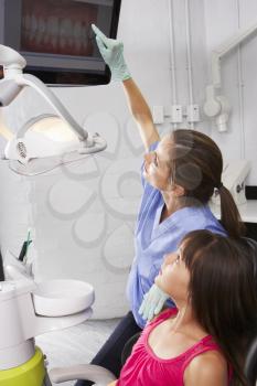 Dentist Showing Girl Digital Image Of Teeth And Gums