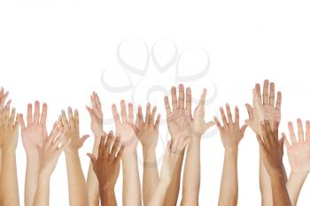 Close Up Of A Group Raising Their Hands