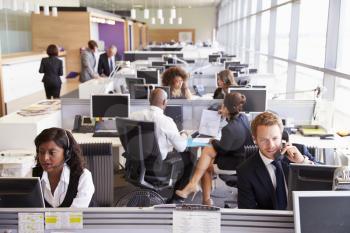 Colleagues busy working at desks in an open plan office