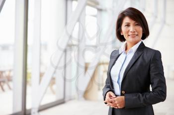 Portrait of smiling Asian businesswoman, standing