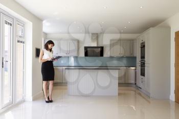 Female Realtor In Kitchen Carrying Out Valuation