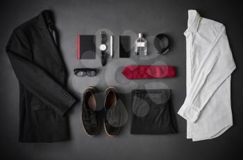 Flat Lay Shot Of Male Business Clothing And Digital Tablet