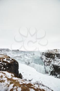 Frozen Waterfalls At Gullfoss In Iceland