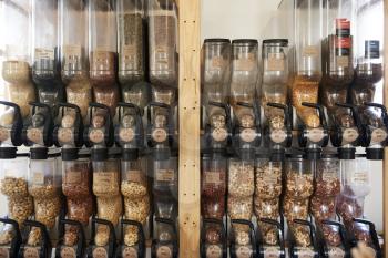Dispensers For Nuts In Sustainable Plastic Free Grocery Store