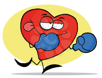 Royalty Free Clipart Image of a Heart Wearing Boxing Gloves