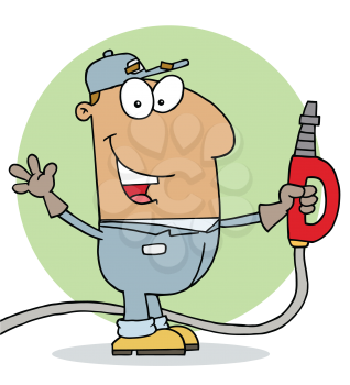 Royalty Free Clipart Image of a Man With a Gas Hose