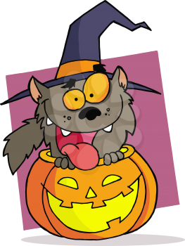 Royalty Free Clipart Image of a Werewolf in a Jack-o-Lantern