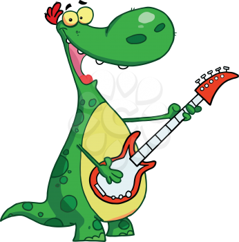 Royalty Free Clipart Image of a Dinosaur With a Guitar