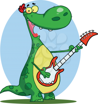 Royalty Free Clipart Image of a Dinosaur Playing Guitar