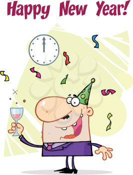 Royalty Free Clipart Image of a Man Ringing in the New Year