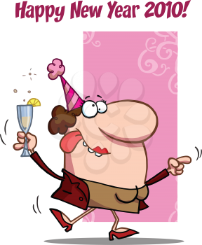 Royalty Free Clipart Image of a Drunk Woman at a New Year's Party