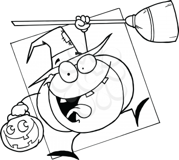Royalty Free Clipart Image of a Pumpkin Trick or Treating Like a Witch