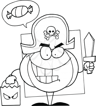 Royalty Free Clipart Image of a Pirate Pumpkin Trick or Treating