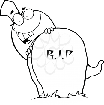 Royalty Free Clipart Image of a Ghost Behind a Tombstone