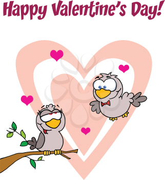 Royalty Free Clipart Image of Two Lovebirds on a Valentine