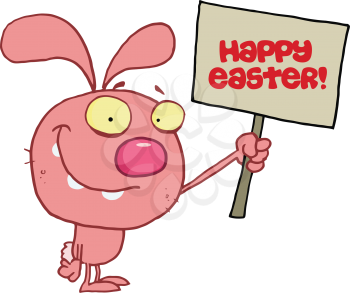 Royalty Free Clipart Image of a Bunny With a Happy Easter Sign