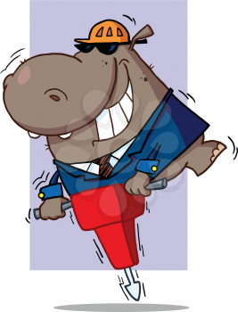 Royalty Free Clipart Image of a Hippo With a Jackhammer