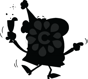 Royalty Free Clipart Image of a Silhouette of a Partying Woman