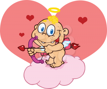 Royalty Free Clipart Image of a Cute Cupid on a Cloud