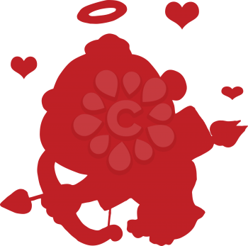 Royalty Free Clipart Image of a Red Cupid Silhouette