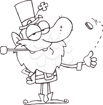 Royalty Free Clipart Image of a Leprechaun Flipping a Coin