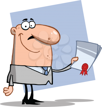 Royalty Free Clipart Image of a Businessman With a Contract in Hand