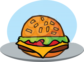 Royalty Free Clipart Image of a Burger on a Plate