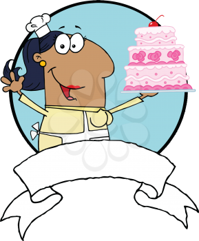 Royalty Free Clipart Image of an African American Woman With a Wedding Cake