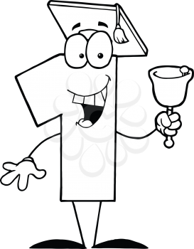 Royalty Free Clipart Image of a Number One Wearing a Mortarboard and Ringing a Bell
