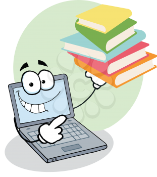 Royalty Free Clipart Image of a Computer Holding Books