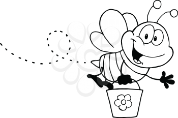Royalty Free Clipart Image of a Bee With a Bucket