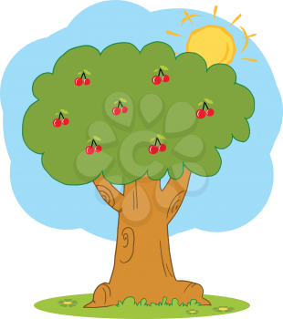Royalty Free Clipart Image of a Cherry Tree in the Sun