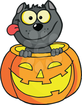 Royalty Free Clipart Image of a Black Cat in a Jack-o-Lantern
