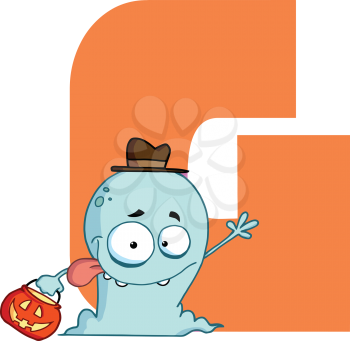 Royalty Free Clipart Image of a Trick or Treating Ghost