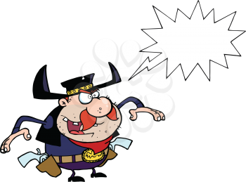 Royalty Free Clipart Image of a Gunslinger With a Speech Bubble