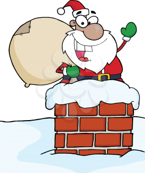 Royalty Free Clipart Image of an African American Santa in a Chimney