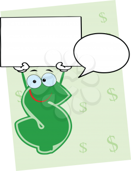 Royalty Free Clipart Image of a Dollar Symbol With a Blank Sign and Speech Bubble