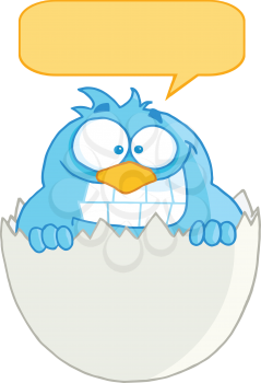 Royalty Free Clipart Image of a Bird in a Shell With a Speech Bubble